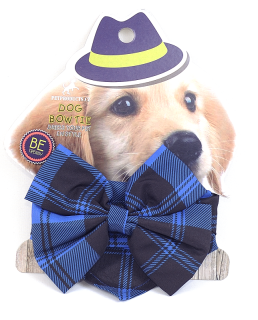 Modrý kostkovaný šátek a motýlek pro psy
